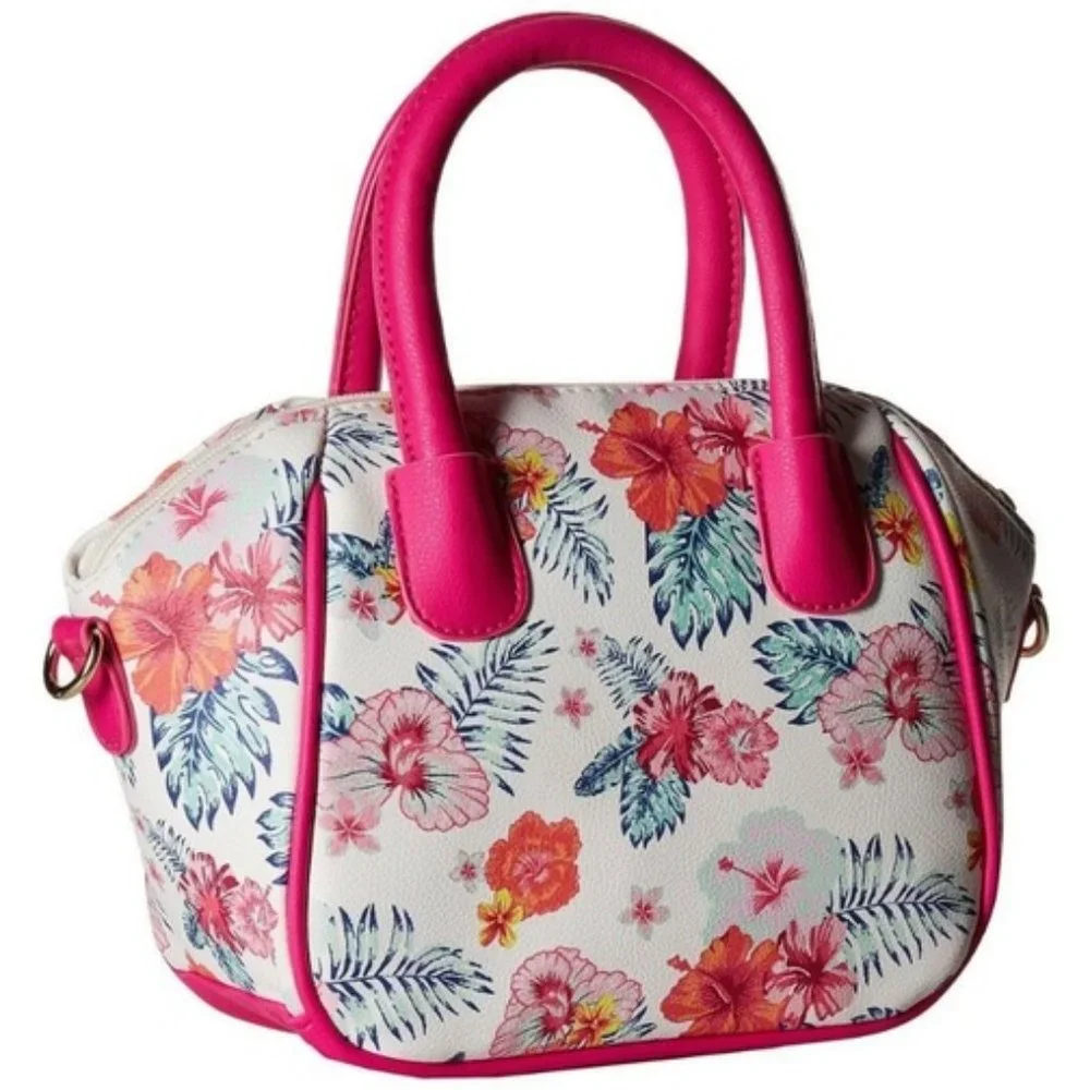 Betsey Johnson MINI PINK & WHITE FLORAL SATCHEL - Picture 2 of 6